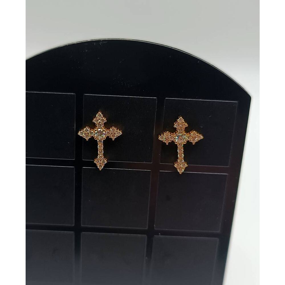 Gold Vermeil Moissanite Cross Stud Earrings 925 Silver